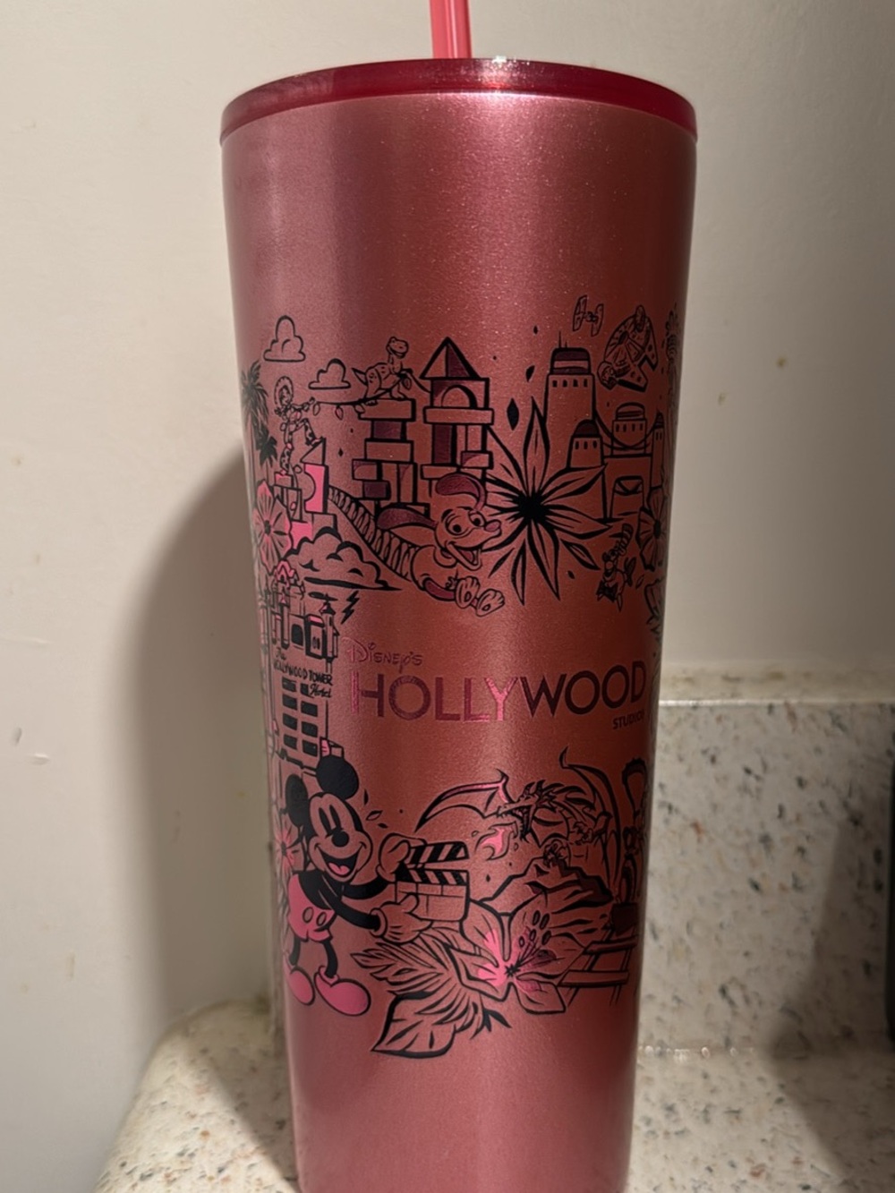 Starbucks Disney Hollywood Pink Metallic Tumbler with Straw